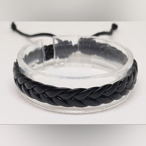 Men's bracelet leather braided‎ black new e38